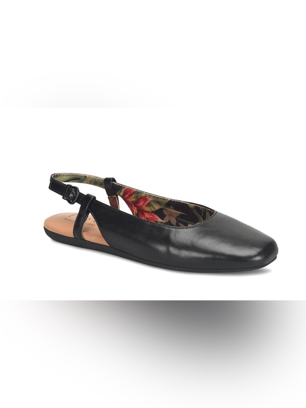 b.o.c. Black Comfort Slingback Flats – Memory Foam, Floral Lined, Work Shoes